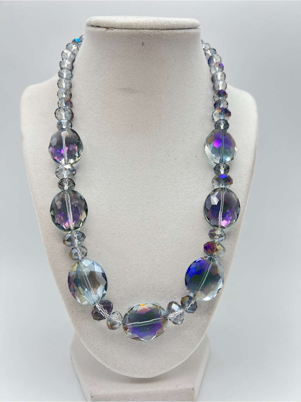 VINTAGE Austrian Crystal Necklace • Smoky Grey AB Faceted Statement Beads